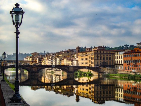 The Ponte Vecchio, meaning Old Bridge in Italian, is a stone, arch bridge that allows people to get from one side of the Arno River to the other.